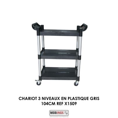 CHARIOT 3 NIVEAUX EN PLASTIQUE GRIS 104CM