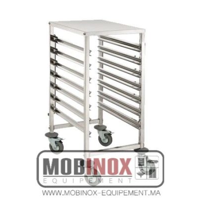 CHARIOT À ÉCHELLES INOX 7 NIVEAUX GN1-1 AVEC PLATEAU INOX