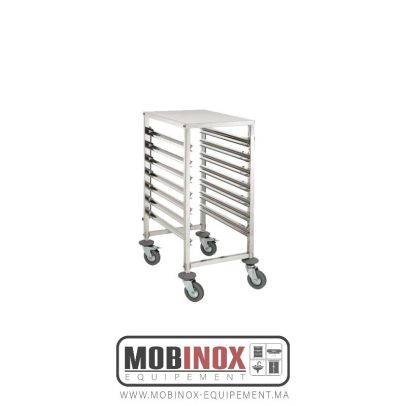 CHARIOT À ÉCHELLES INOX TRAITEUR - 7 NIVEAUX GN2 sur 1 AVEC PLATEAU INOX