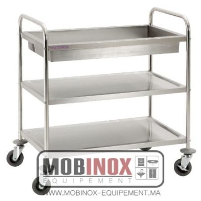 CHARIOT DE SERVICE INOX AVEC 2 PLATEAUX ET 1 BAC