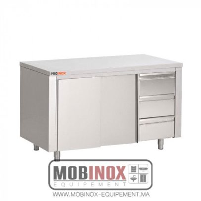 MEUBLE INOX CENTRAL 3 TIROIRS À DROITE L180XP70XH85CM