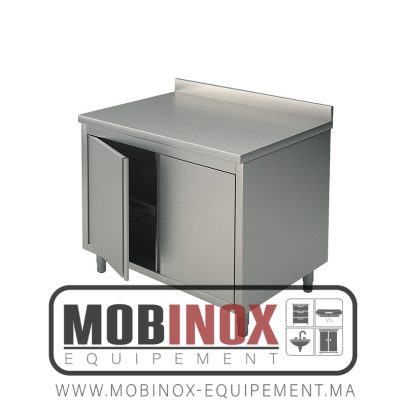 Meuble Bas Inox Neutre avec Portes Coulissantes et Dosseret - Gamme 700