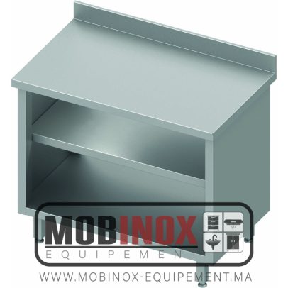 Meuble Bas Inox Ouvert - Etagère Intermédiaire - Profondeur 700