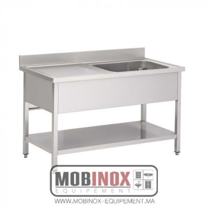 PLONGE INOX 1 BAC L140XP70XH85CM ÉGOUTTOIR GAUCHE AVEC ÉTAGÈRE