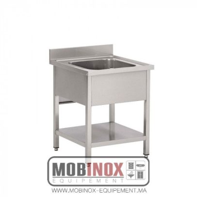 PLONGE INOX 1 BAC L600XP600XH850MM AVEC ÉTAGÈRE BASSE