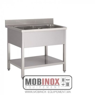 PLONGE INOX 1 GRAND BAC L100XP70XH85CM AVEC ÉTAGÈRE BASSE