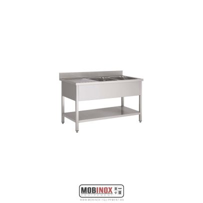 PLONGE INOX 2 BACS L160XP60XH85CM ÉGOUTTOIR GAUCHE AVEC ÉTAGÈRE