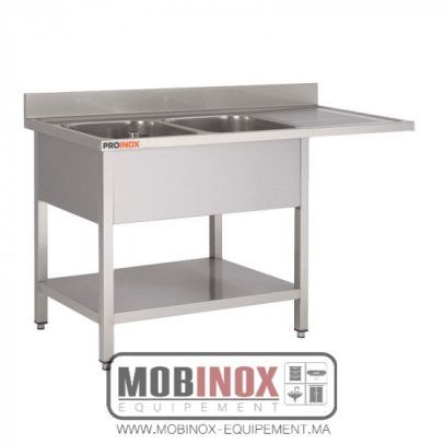 PLONGE INOX ESP LV L160XP60XH85CM EG DROITE 2 BACS