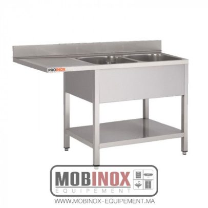 PLONGE INOX ESP LV L160XP60XH85CM EG GAUCHE 2 BACS