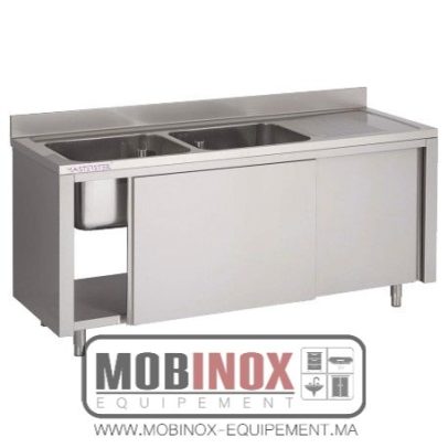 PLONGE INOX SUR MEUBLE 2 BACS L180XP60XH85CM EG DROITE