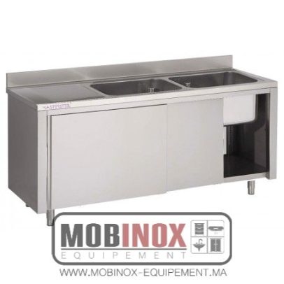 PLONGE INOX SUR MEUBLE 2 BACS L180XP70XH85CM EG GAUCHE