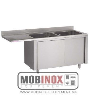 PLONGE INOX SUR MEUBLE ESP.LV L160XP70XH85CM EG GAUCHE 2 BACS